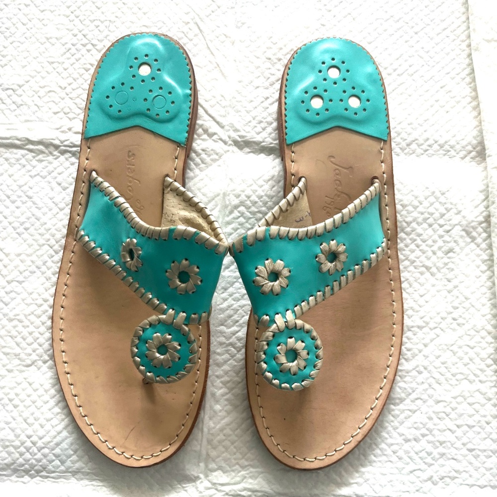 JACK ROGERS Sandals Aqua and Gold Size 9 Great Condition!!!